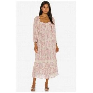 Penelope Rose Cottagecore Floral Midi Dress Smocked Tiered Peasant Boho Tier M